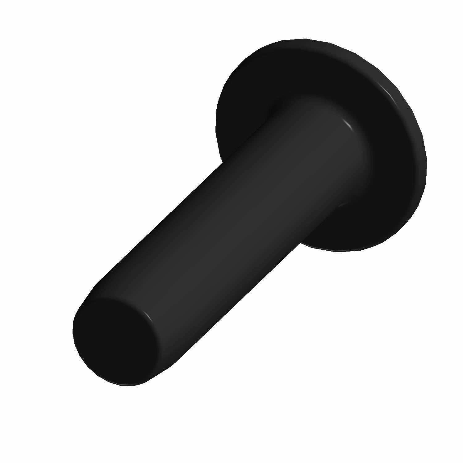 Black metal Torx screw with flat rounded head and threaded shaft, M5x0.8x20 size.