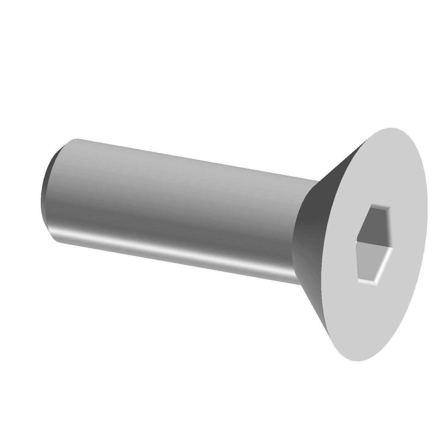 Silver metal screw with flat hexagonal recessed head, M6x20mm size.
