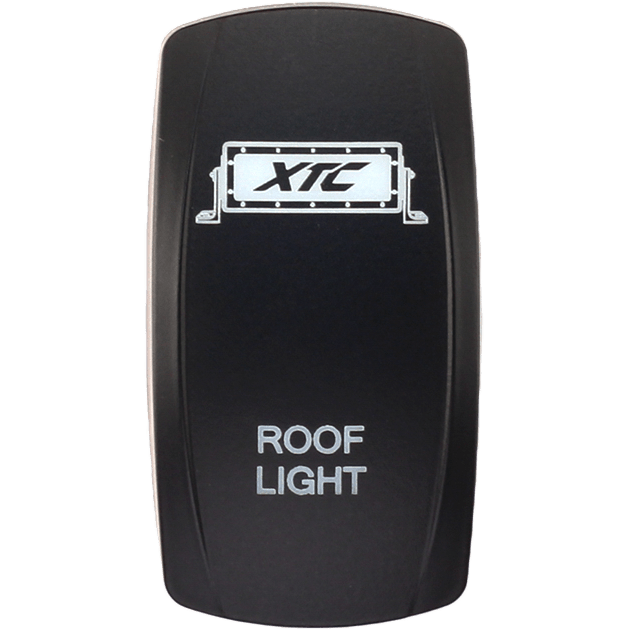 A black Dash Switch Rocker Face by XTC Power features a stylized XTC logo above the white ROOF LIGHT BAR label.