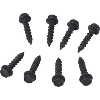 Set of eight black hex head clutch cover screws with coarse threading for offroad vehicle use.