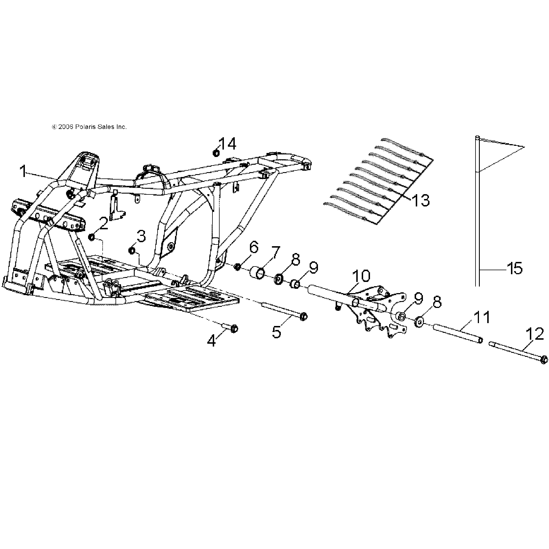 An Image of a Genuine Polaris Parts Schematic Diagram showing the schematic - CHASSIS: FRAME - 2016 POLARIS SPORTSMAN 90