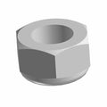 Gray hexagonal nylon lock nut with a flanged base and circular threaded hole.