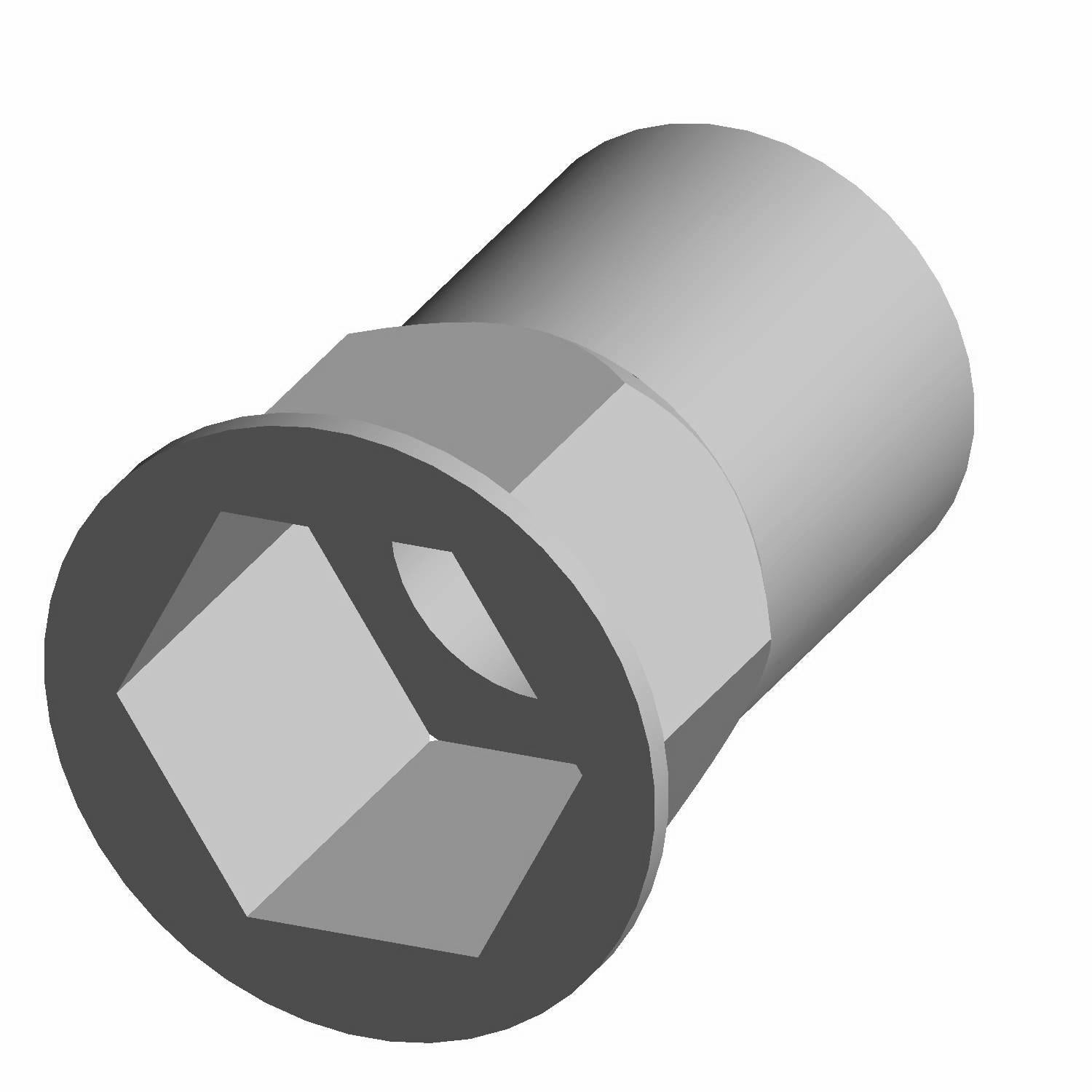 Silver hexagonal nutsert with cylindrical body and hex-shaped top for fastening.