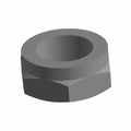 Dark gray hexagonal metal nut with circular threaded hole.