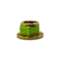 Greenish-yellow zinc-plated flanged nut with hexagonal shape and integrated washer base.