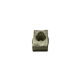 Silver metal U-shaped nut with a threaded center hole, compact and rectangular in shape.