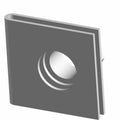 Gray square metal U-nut clip with central threaded hole and bent prongs on back.