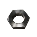 Hexagonal metal clutch drive train nut with internal threading and dark finish.