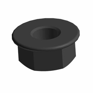 Black hex flange nut with M8x1.25 thread and wide flange base.