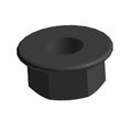 Black hex flange nut with wide flange base and threaded center hole.