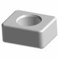 Silver square metal nut with rounded edges and a large central threaded hole.