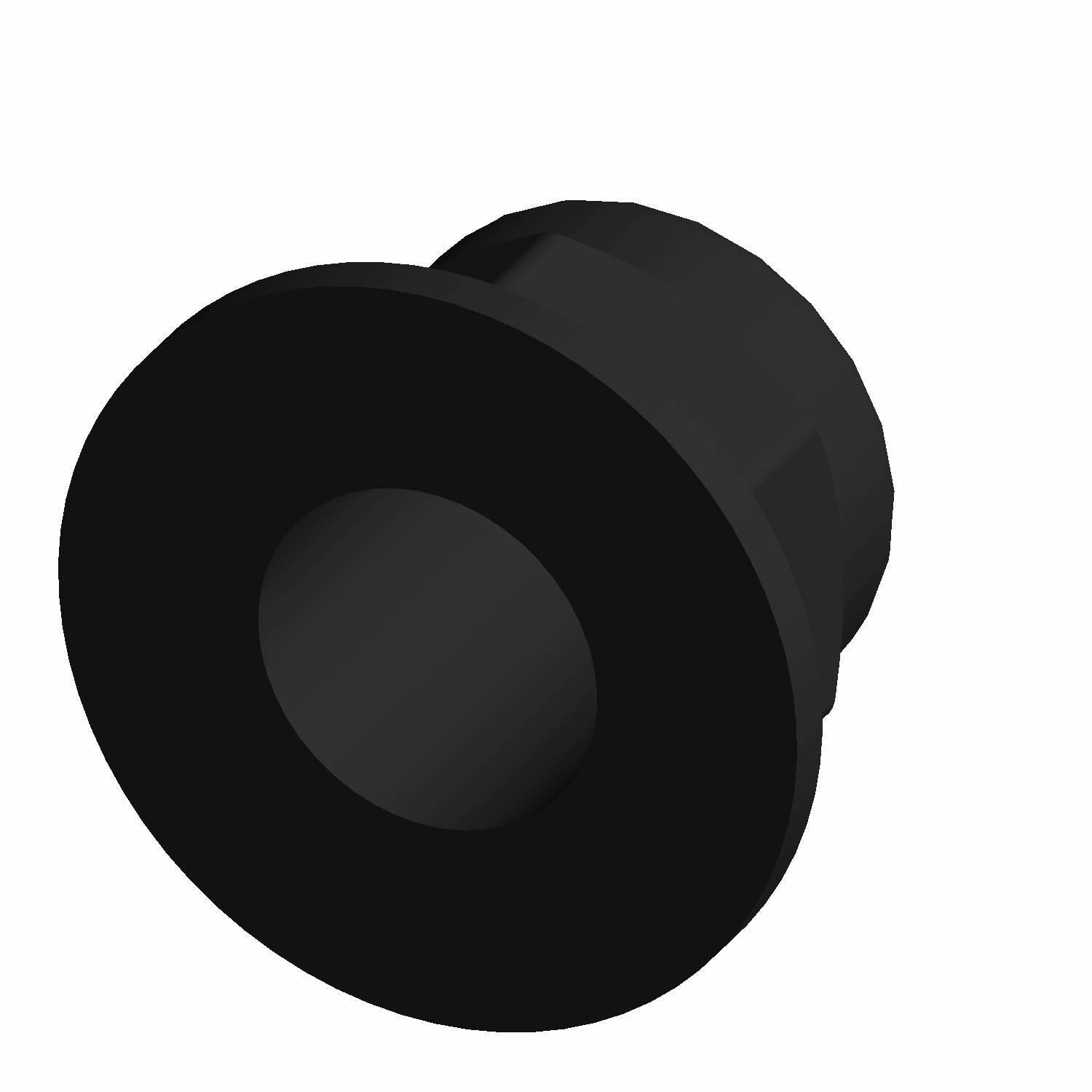 Black nylon nut with a wide flange and threaded interior, hexagonal outer shape.