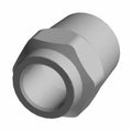 Chrome hexagonal mirror post jam nut with threaded cylindrical body for motorcycle use.