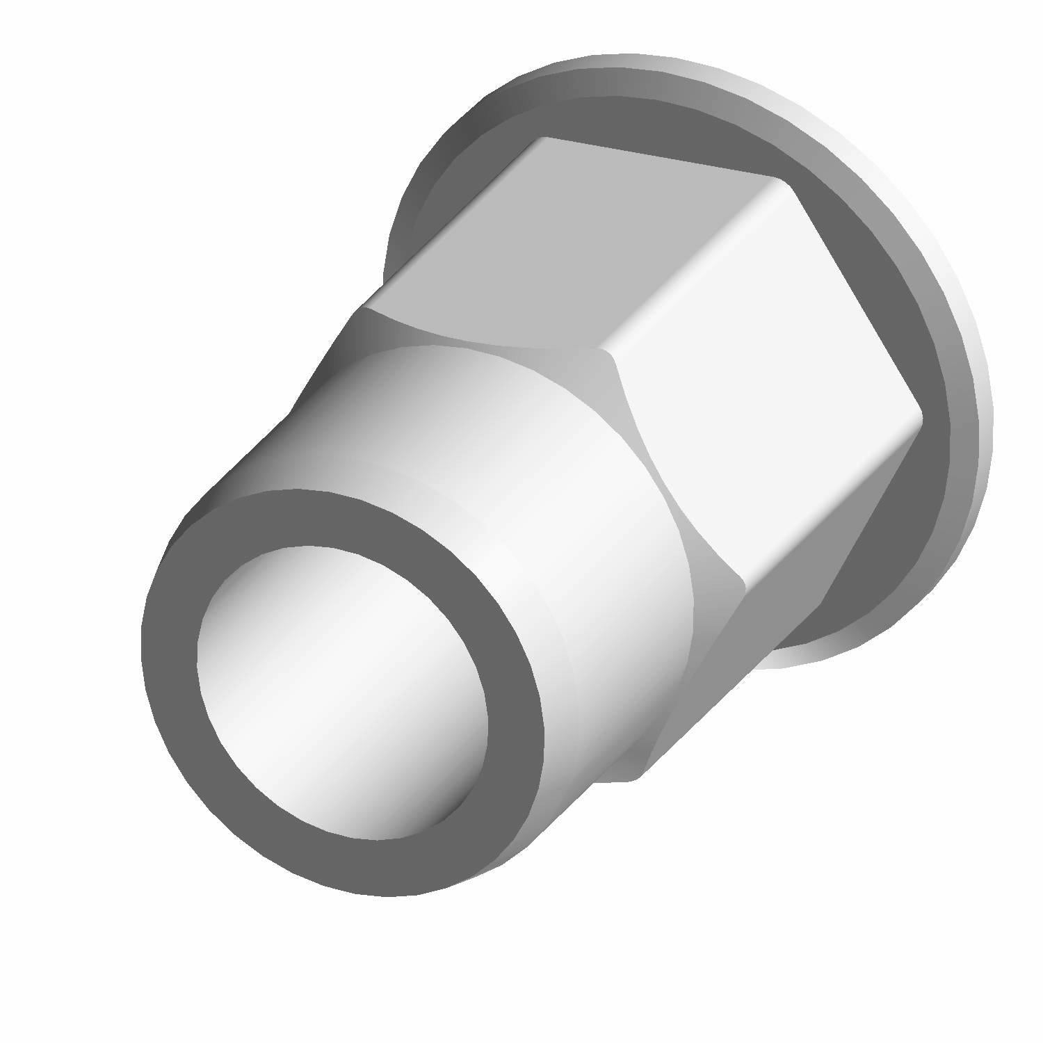 Silver metallic 1/4-20 hex head insert with flanged base and threaded interior.