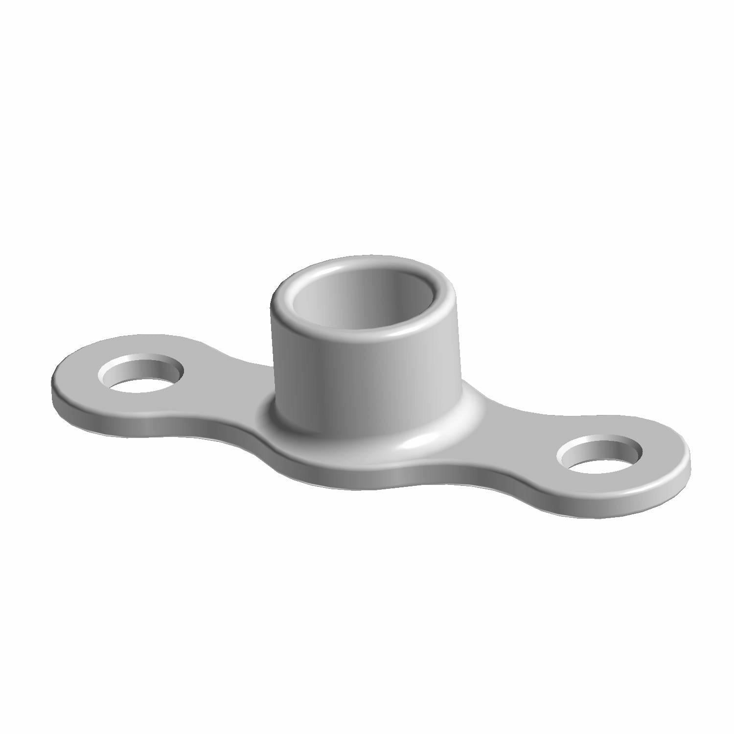 Gray metal anchor nut with two flat mounting holes and a raised cylindrical threaded center.