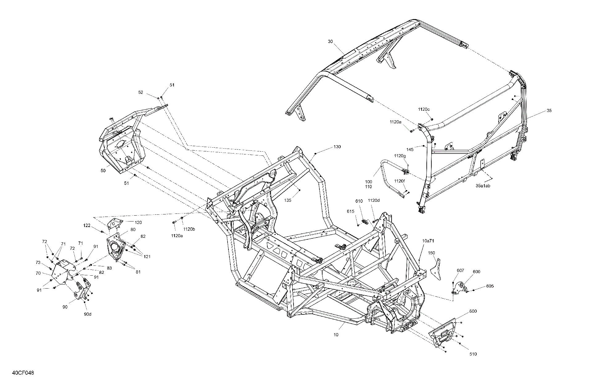 An Image of a Genuine Can-Am Parts Schematic Diagram showing the schematic - FRAME - SYSTEM
