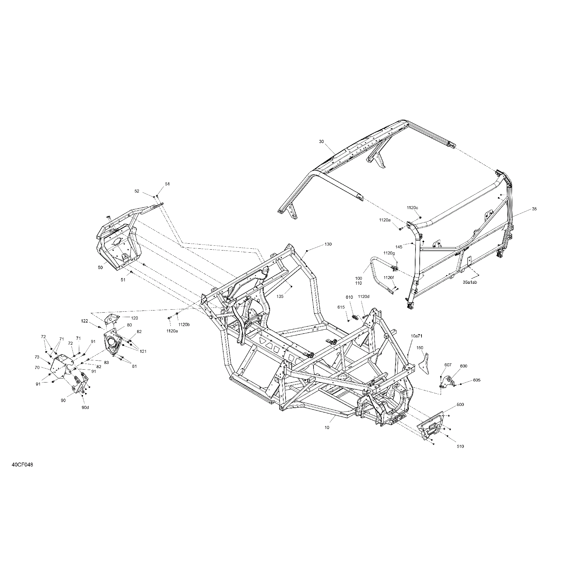 An Image of a Genuine Can-Am Parts Schematic Diagram showing the schematic - FRAME - SYSTEM