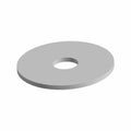 Silver flat circular metal washer with a central hole and smooth surface.