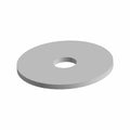 Flat round silver metal washer with central circular hole and smooth edges.