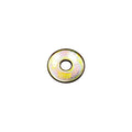 Yellow zinc-plated steel washer with central hole, flat and round shape.