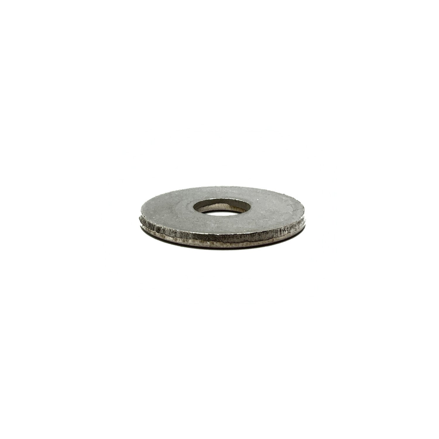 Silver flat metal washer with a central hole, designed for automotive or mechanical use.