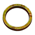 Round metallic washer with a slightly uneven surface and a golden-bronze finish.
