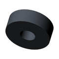Black cylindrical nylon washer with a central hole and smooth surface.