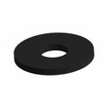 Black flat round washer with a central hole, smooth surface, and uniform thickness.
