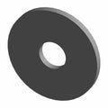 Black metal washer with central circular hole and flat, smooth surface.