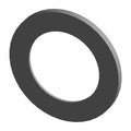 Round black flat washer with smooth surface and central hole, metal construction.