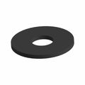Black flat circular metal washer with a central hole and smooth surface.