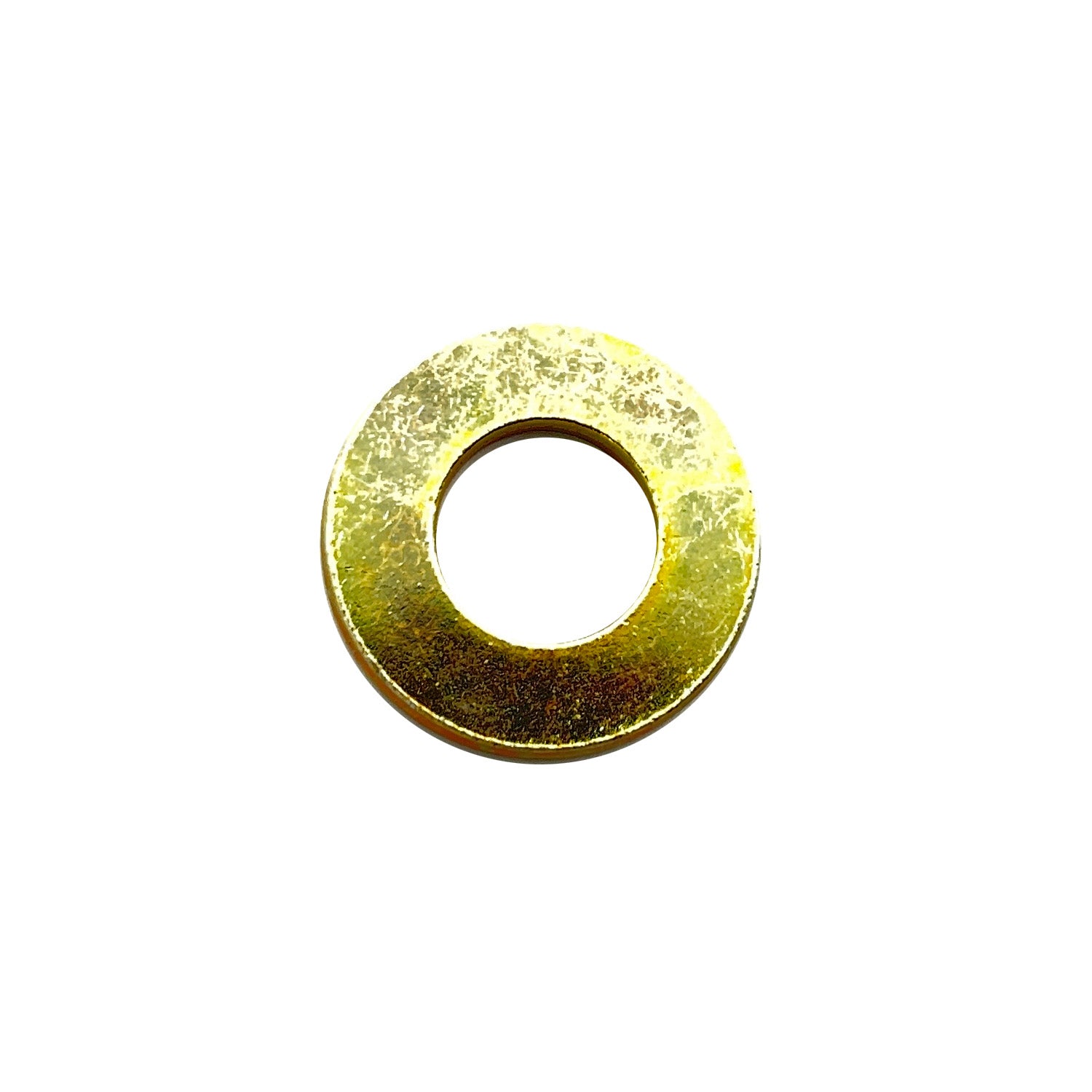 Gold-toned circular metal washer with smooth surface and central hole.