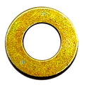 Yellow zinc-plated flat metal washer with a smooth circular shape and central hole.