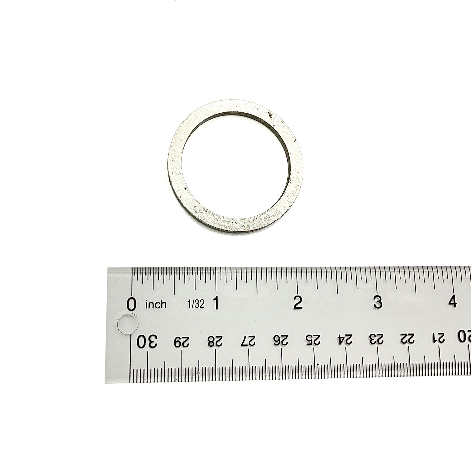 Silver metallic bushing with a smooth surface, 35x44x3 mm, shown next to a clear ruler for size reference.
