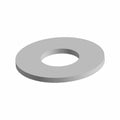 Silver flat metal washer with central round hole, 7/16 inch diameter.