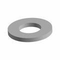 Gray metal flat washer with a circular shape and a central hole.