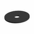 Black round flat washer with a central hole, made of metal with a smooth finish.