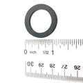 Round black neoprene washer with 28mm outer diameter and 20mm inner diameter next to ruler markings.