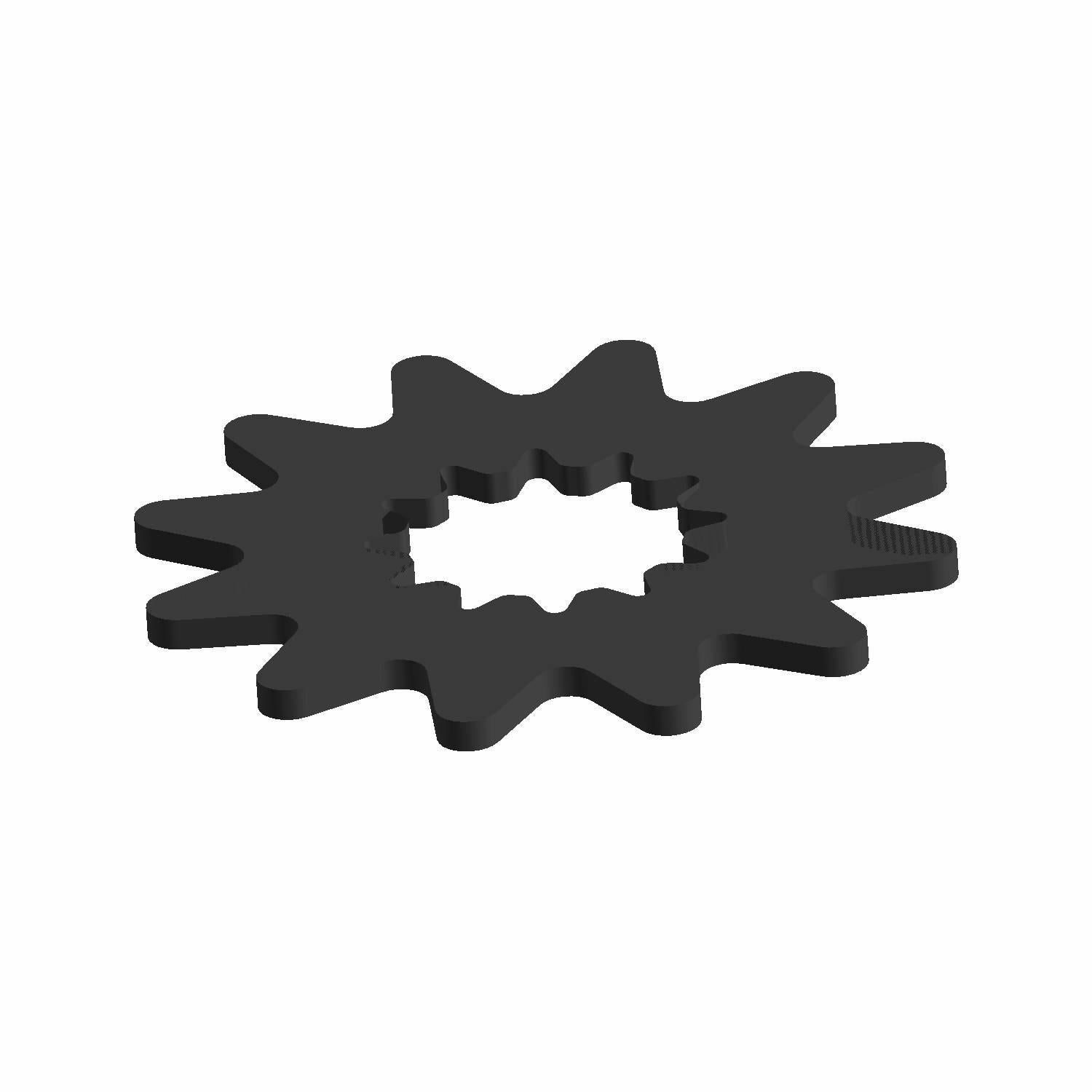 Black metal lock washer with star-shaped outer and inner edges for secure fastening.