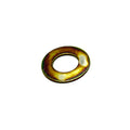 Brass-colored flat washer with a circular shape and smooth surface.