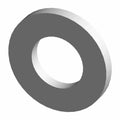 Gray metal washer with a smooth surface, circular with a central hole.