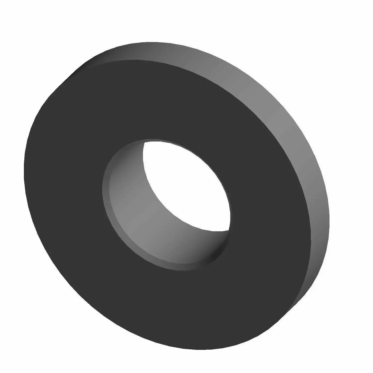 Black circular metal pilot washer with a centered round hole and smooth surface.