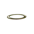 Thin metallic washer with smooth round edges and a central hole.