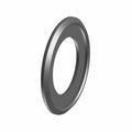 Gray metal thrust washer with beveled edges and circular shape.