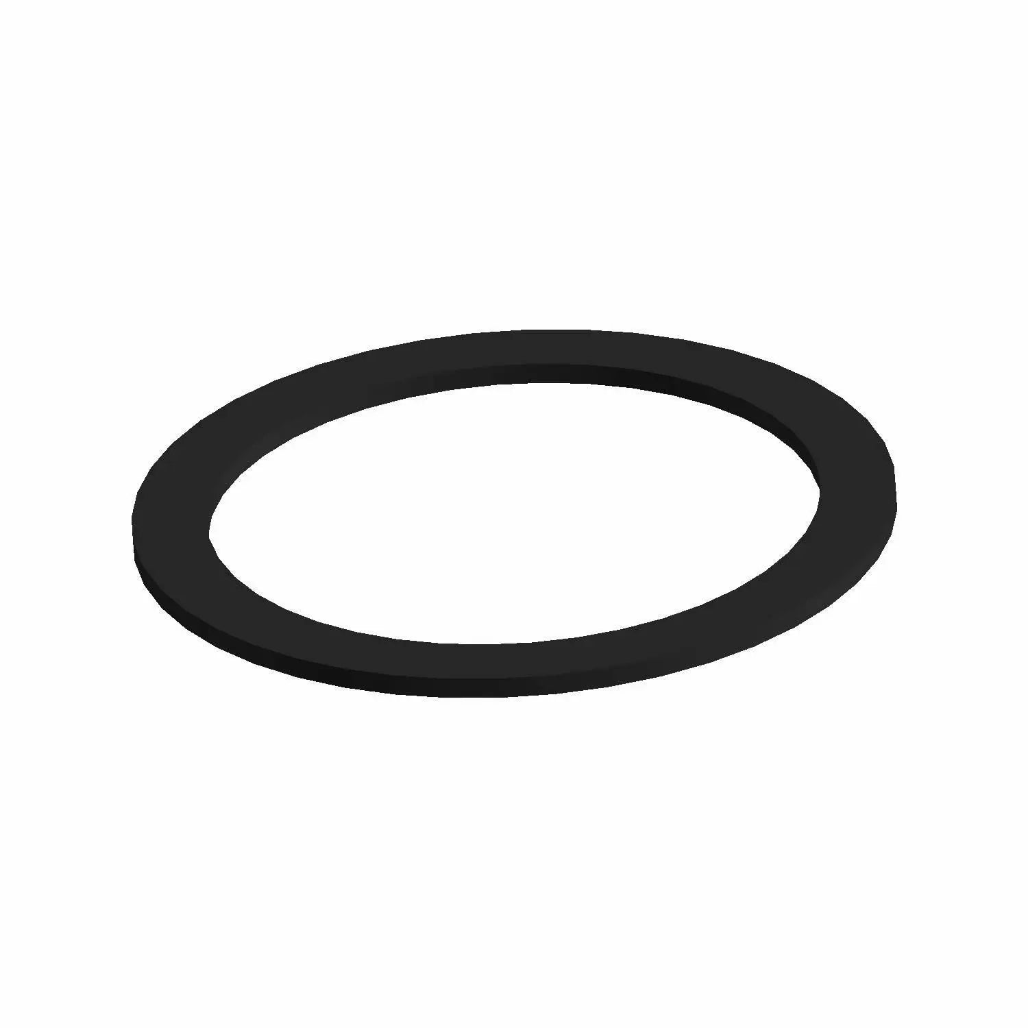 Black flat metal washer with smooth surface and circular shape.