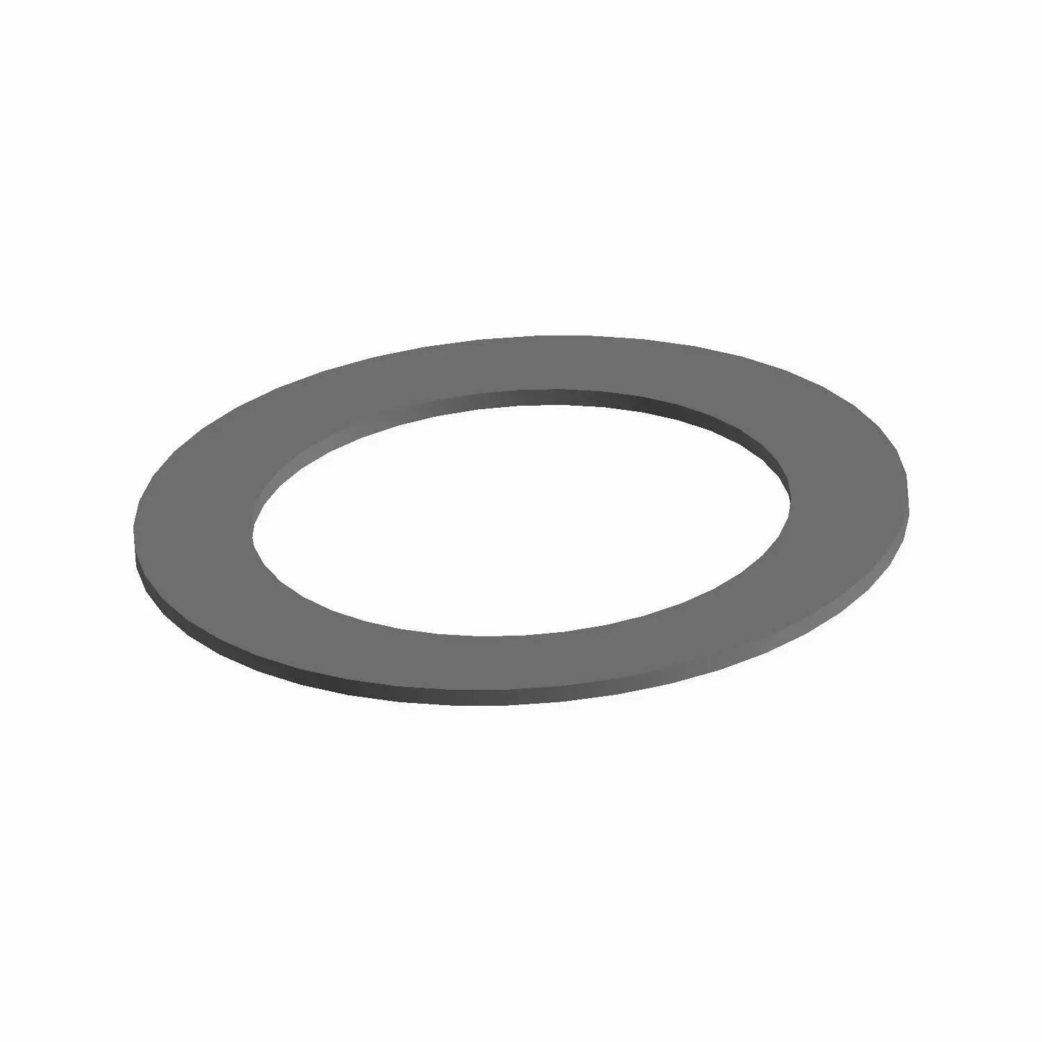 Gray flat metal washer with a smooth surface and circular hole in the center.