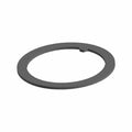 Flat black metal circular washer with a small notch on the inner edge.