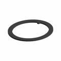 Black flat metal washer with a small notch on the inner edge.