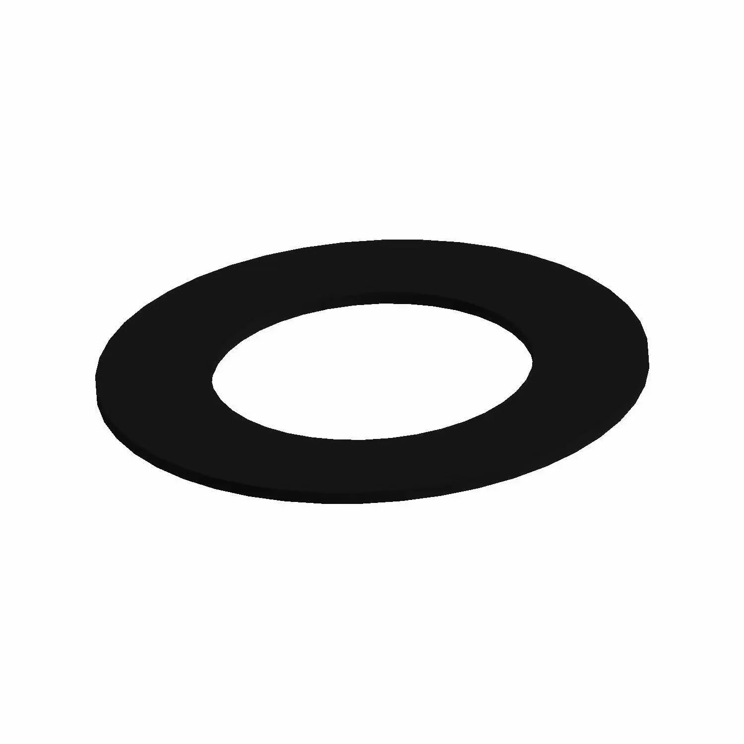 Black flat circular washer with smooth surface and central hole.