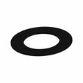 Black flat circular washer with smooth surface and central hole.